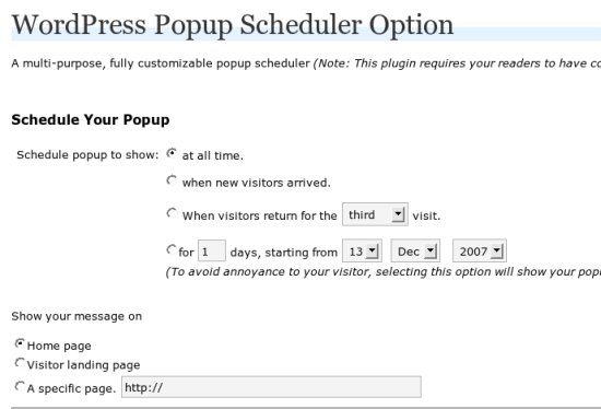 WordPress Popup Scheduler Screenshot1