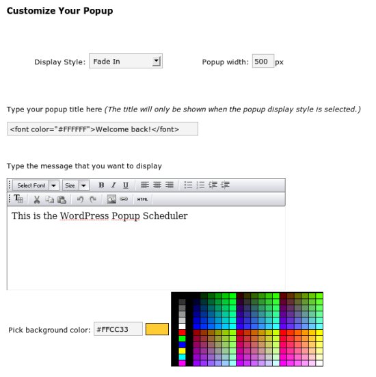 WordPress Popup Scheduler Screenshot2