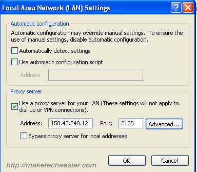 Internet Explorer proxy screenshot
