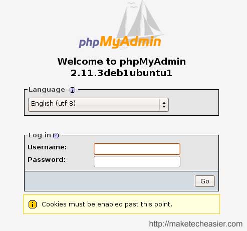 phpmyadmin login page