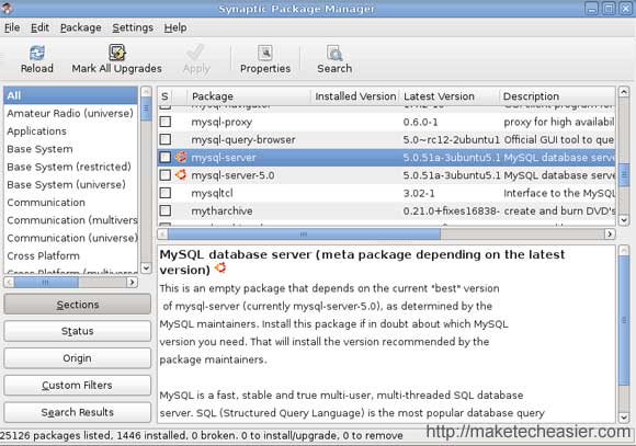 MySQL in Synpatic Package Manager