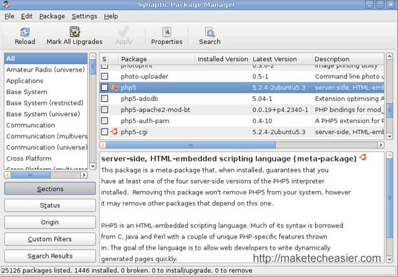 PHP5 in Synpatic Package Manager