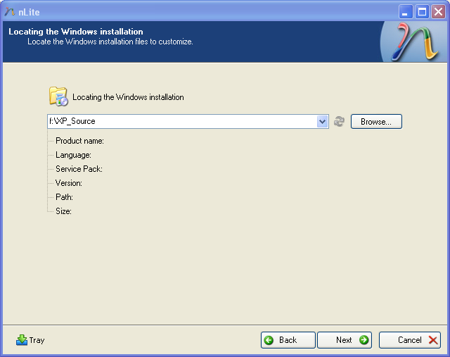 select XP source location