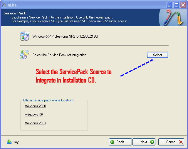 Select Service Pack Location