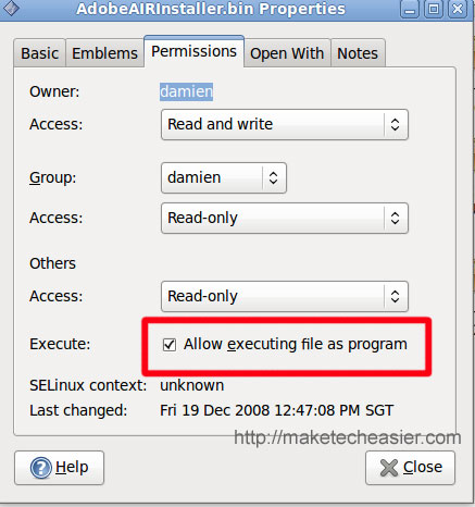 Adobe Air for Linux file permission Adobe Air for Linux file permission