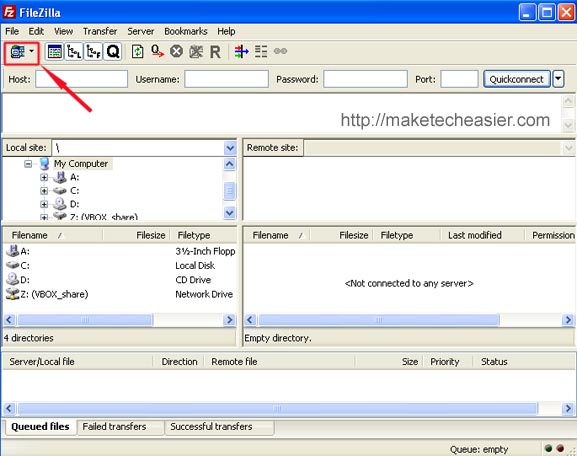 filezilla site manager icon