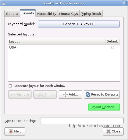 Keyboard Preferences Screen