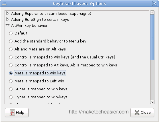 Layout Options screen