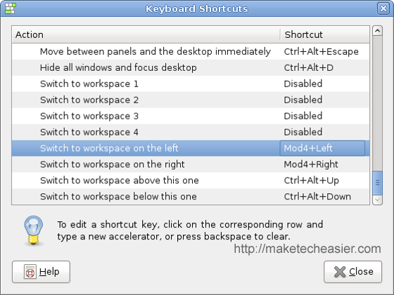 Keyboard Shortcuts Screen