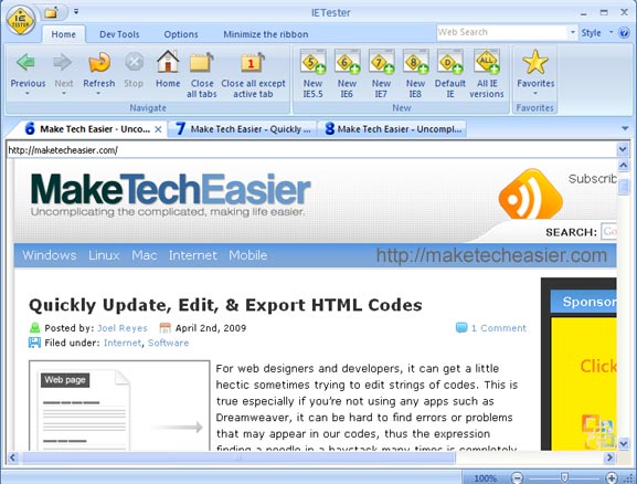 ietester open in tabs
