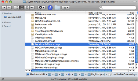 LocalizableCore.strings is located in the Finder.app package contents.