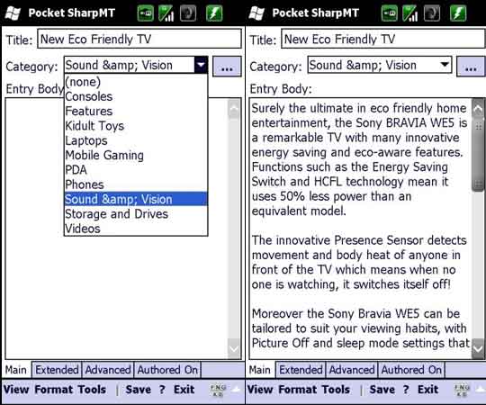 Category selection and text entry