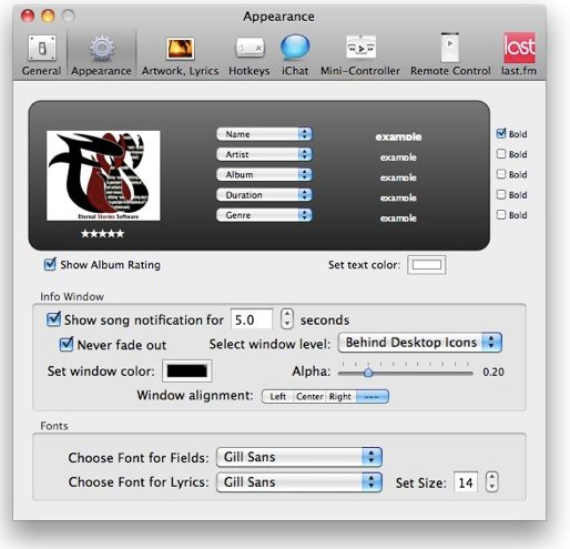 GimmeSomeTunes - Preferences - Appearance