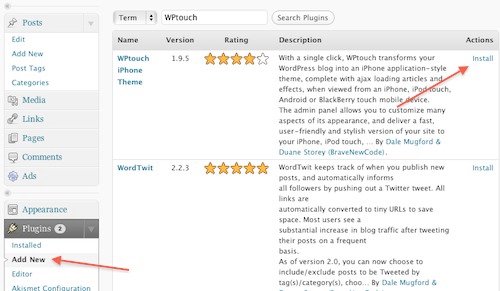WPtouch Install