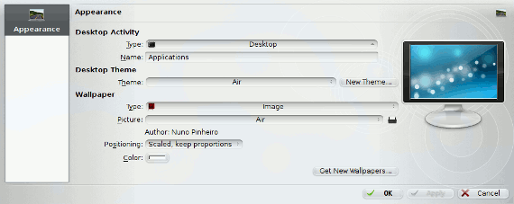 KDE Desktop wallpaper dialog