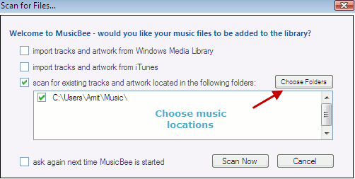 scan songs and audio in computer with musicbee