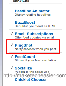 Pingshot option in Feedburner