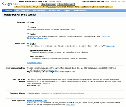 google apps - app settings