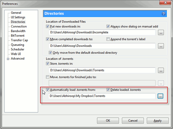 utorrent - directories utorrent - directories