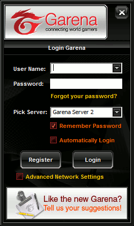 garena - register