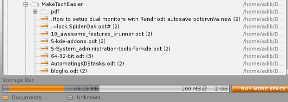 SpiderOak view directories and storage meter