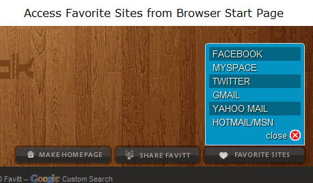 Access favorite sites from Favitt start page