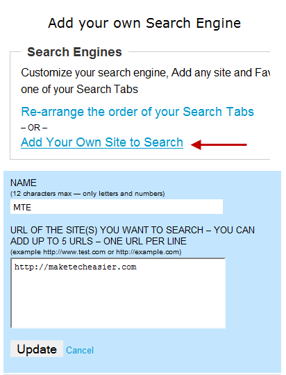 Add your own search engine to Favitt