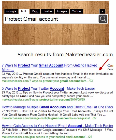 Search a specific site from your browser homepage