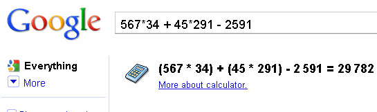 Google special search arihmetical Calculations
