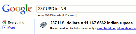 Use Google SpecialSearch For converting Currencies