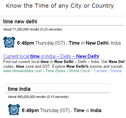Google Special Search - Know Time of any City or Country