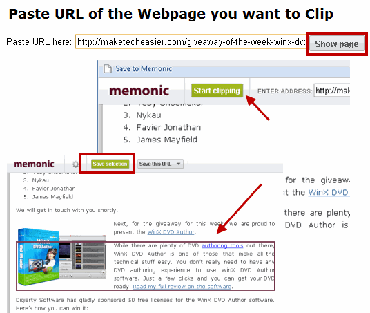 Use Memonic to Clip Portions of a Webpage 