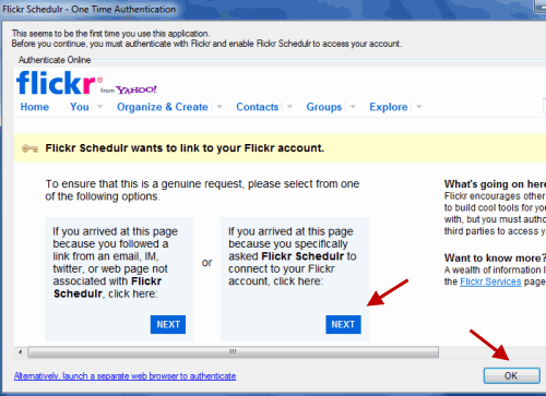 Authenticate Flickr Scheduler to Upload Photos