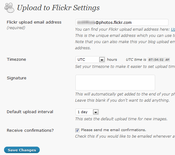 FlickrQ Photo Upload settings