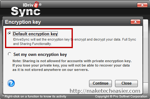 iDriveSync Encryption Key