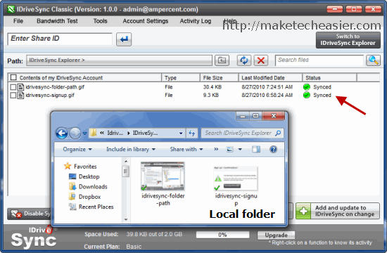 IDriveSync Synching files and folders