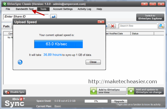 IDrivesync Upload speed