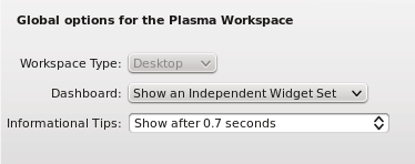 KDE Dashboard settings