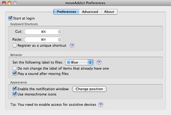 moveAddict Preferences