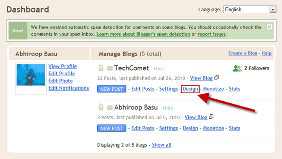 blogger quotes- dashboard