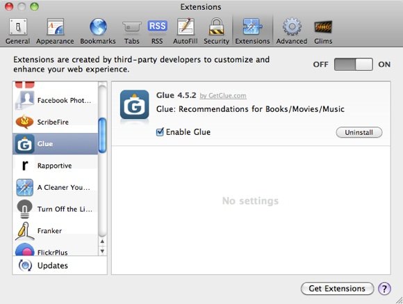GetGlue Safari Extensions