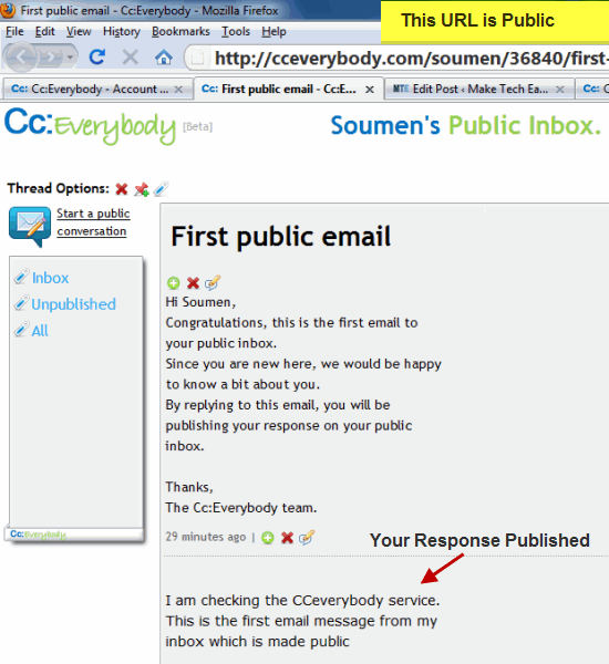 Working of CC Everybody Public Email Inbox