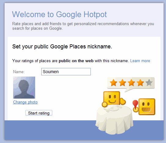 Google HotPot welcome screen Google HotPot welcome screen