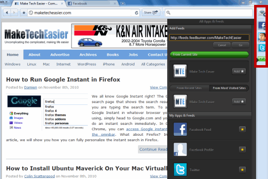 Rockmelt Connected Sites