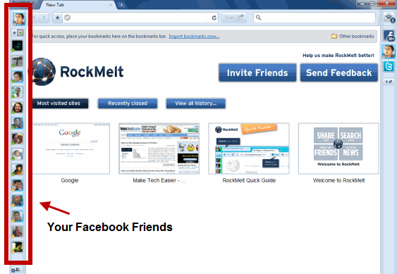 Rockmelt Facebook friends panel