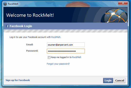 Rockmelt Login - Connect With your Facebook account