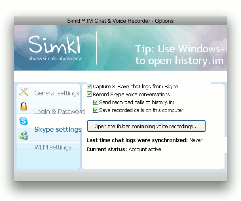 Simkl-skype-settings