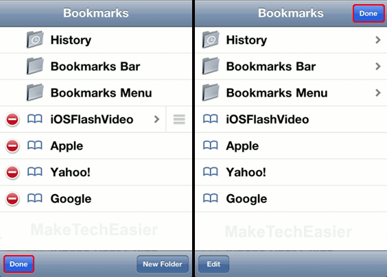 iPhone Edit Bookmark Done