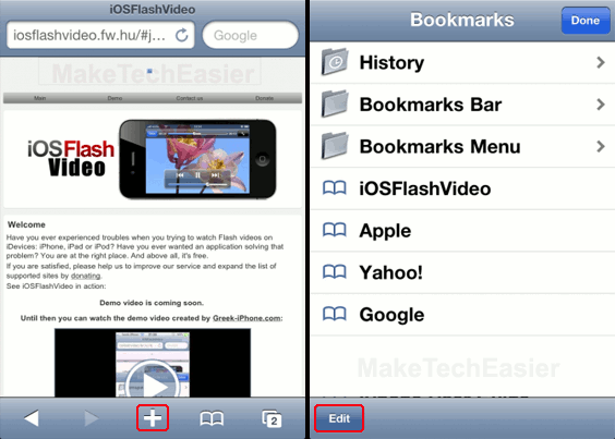 iPhone Edit Bookmark