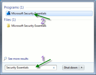 Start Microsoft Security Essentials